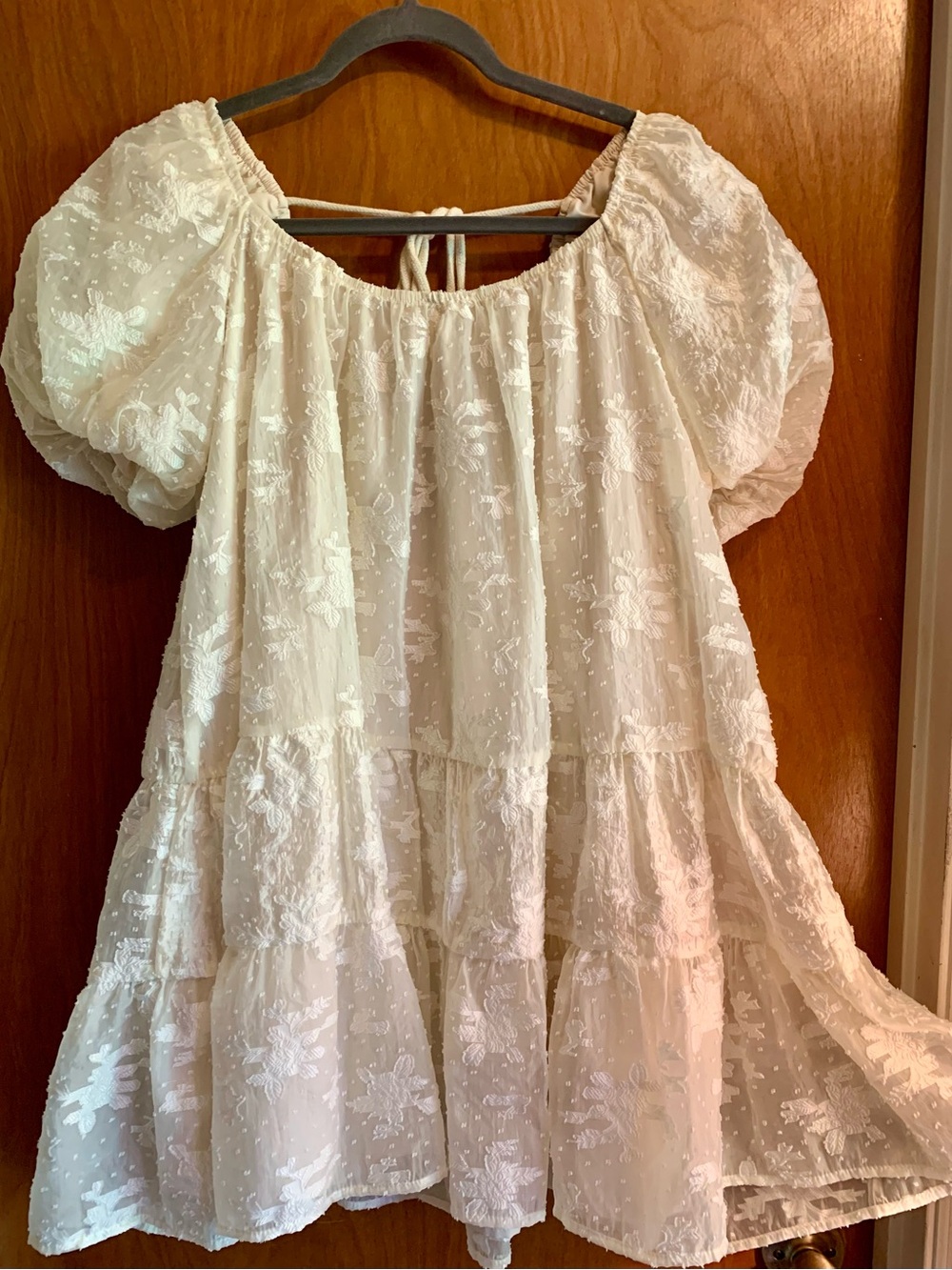 SHEIN Cream Floral Burnout Tiered Babydoll Dress - Size L